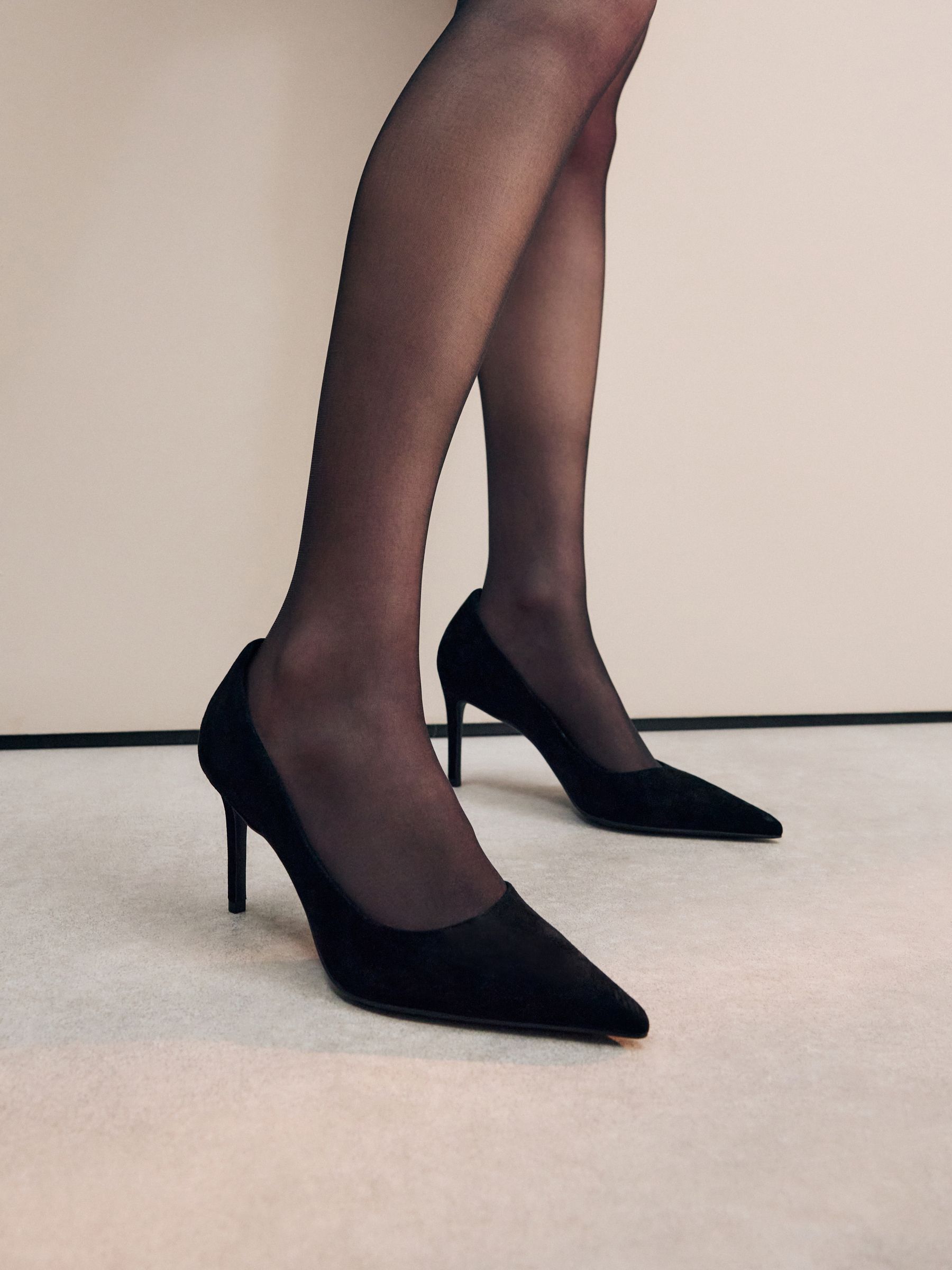 Zwart suède - Leren mid-court pumps
