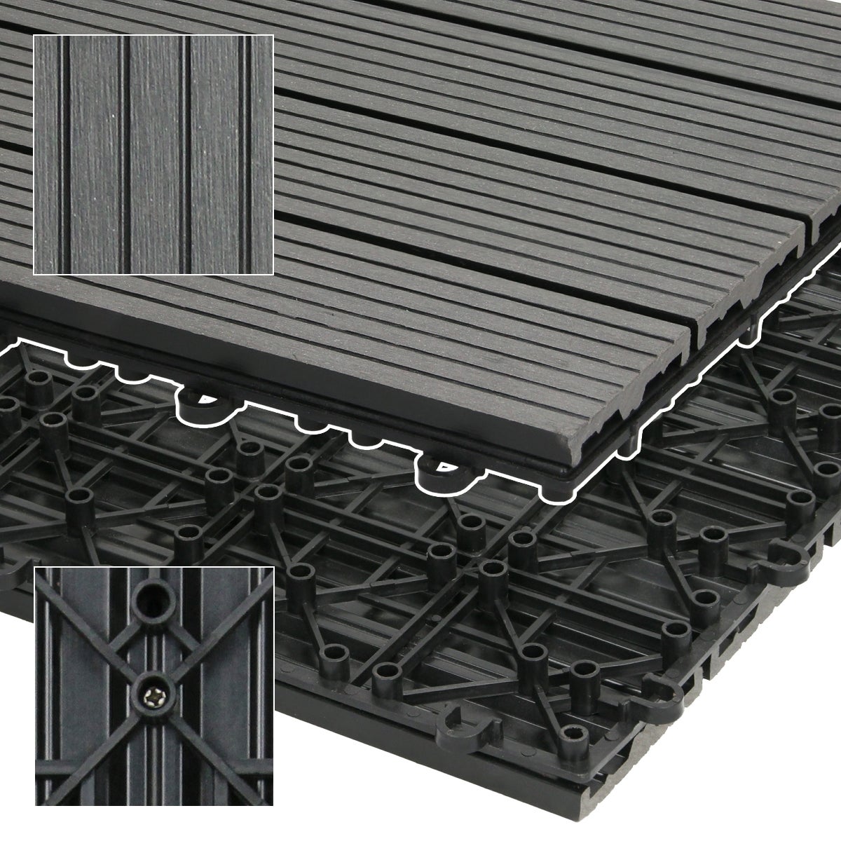 ECD Germany WPC Terrastegels 30x30 cm 44-delige voordeelverpakking voor 4 m² Antraciet houtlook voor tuinbalkonvloeren met drainage- en kliksysteem Terrasplanken Balkontegels Kliktegels Houten tegels