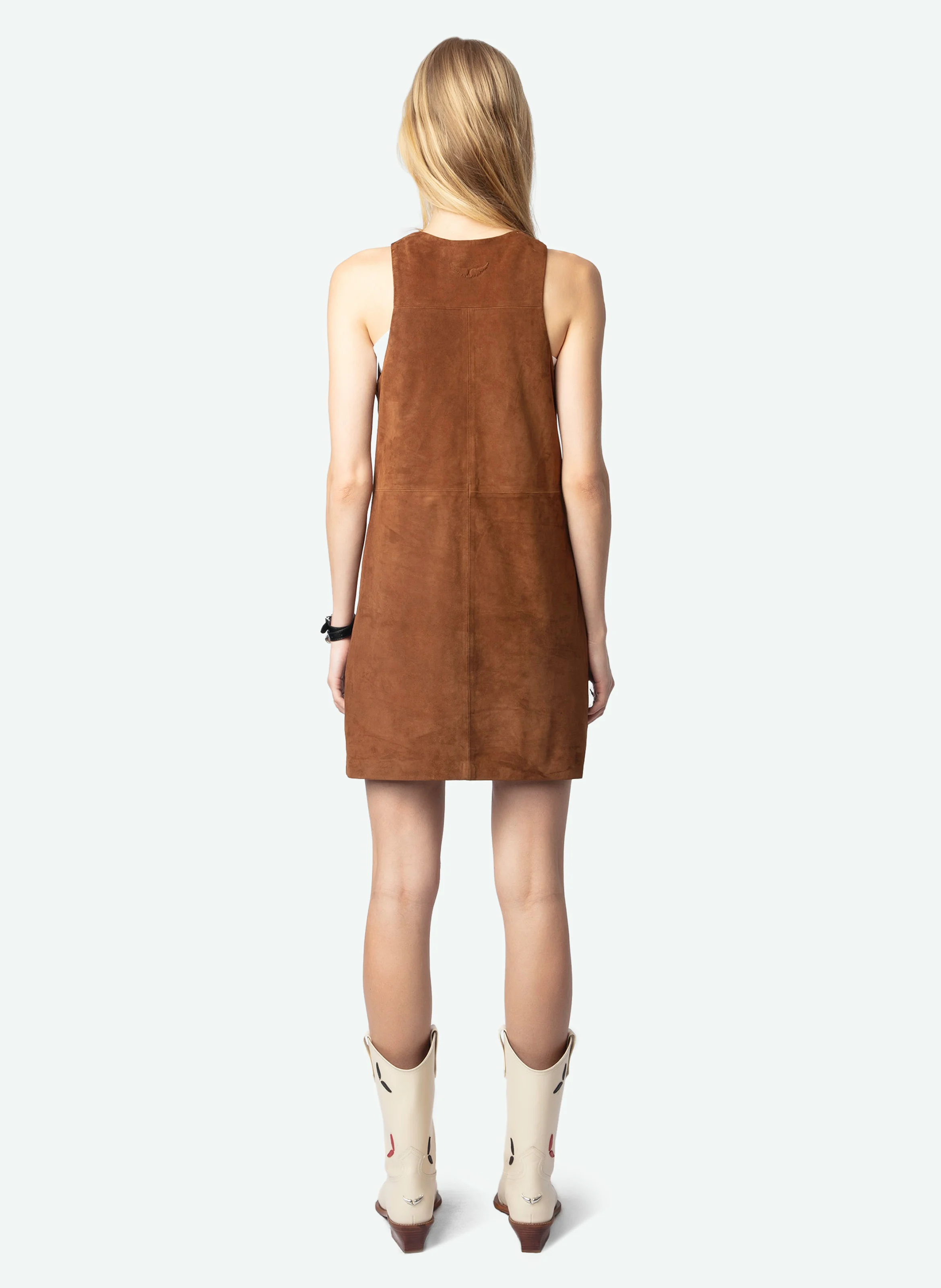 RASHA - Robe courte suédée sans manches | Marron
