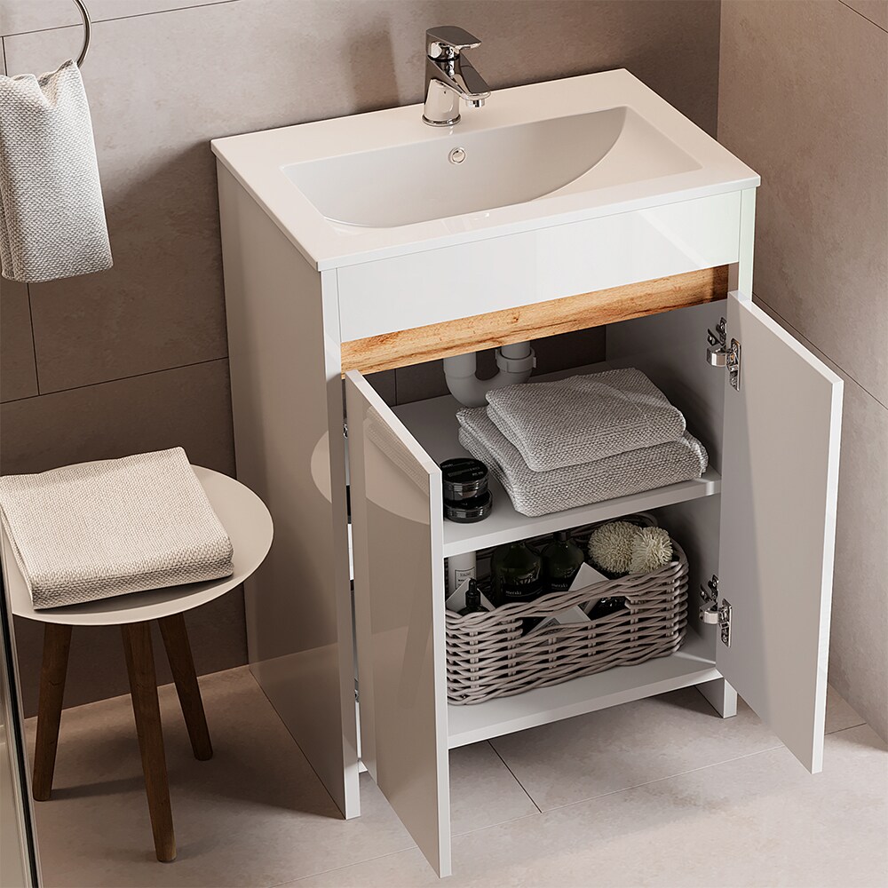 Vicco Waschbecken mit Unterschrank Lemgo 60 cm breit, Waschtisch stehend Weiß