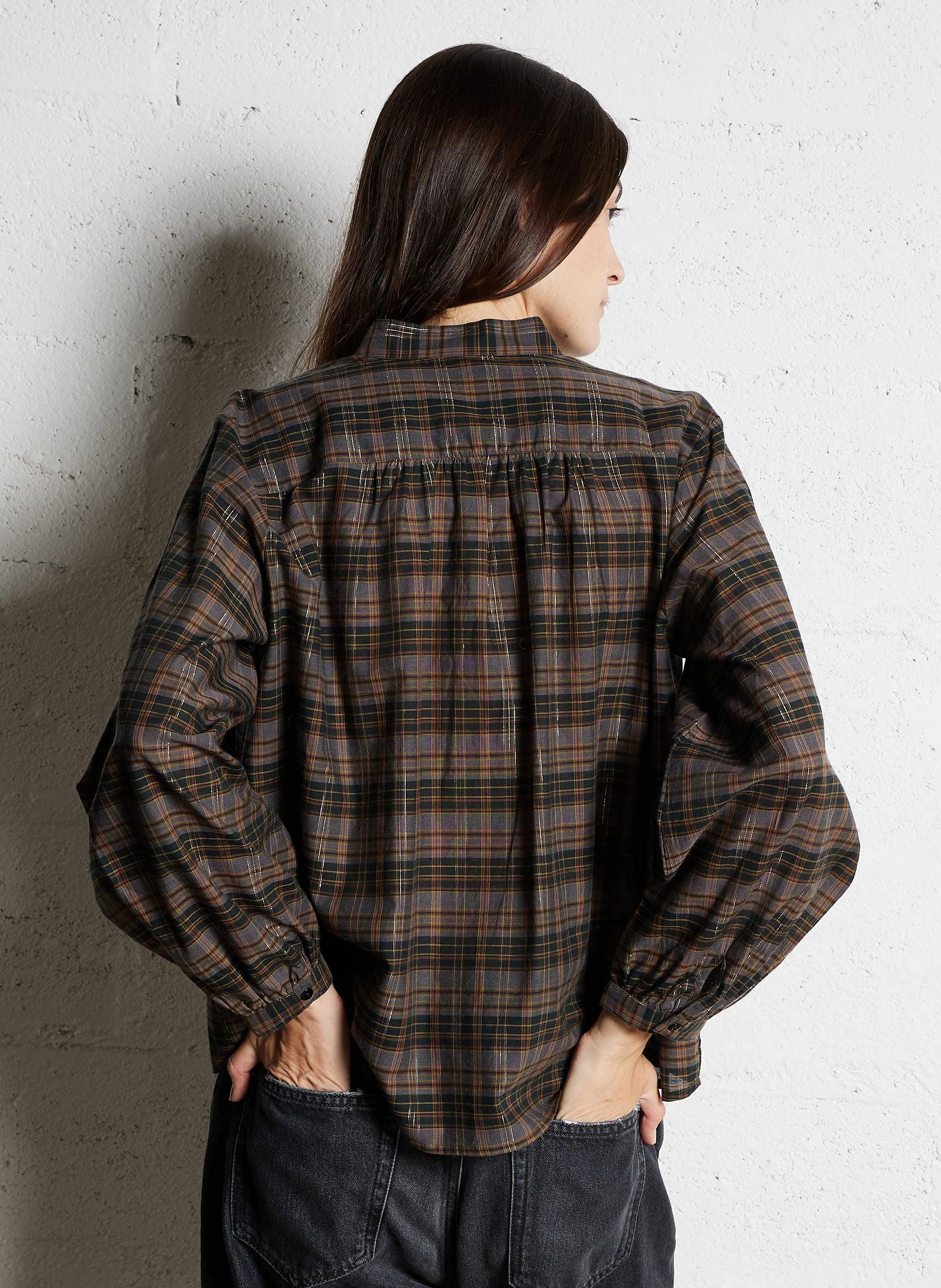 VOLZI - Blouse à carreaux en coton mélangé | Marron