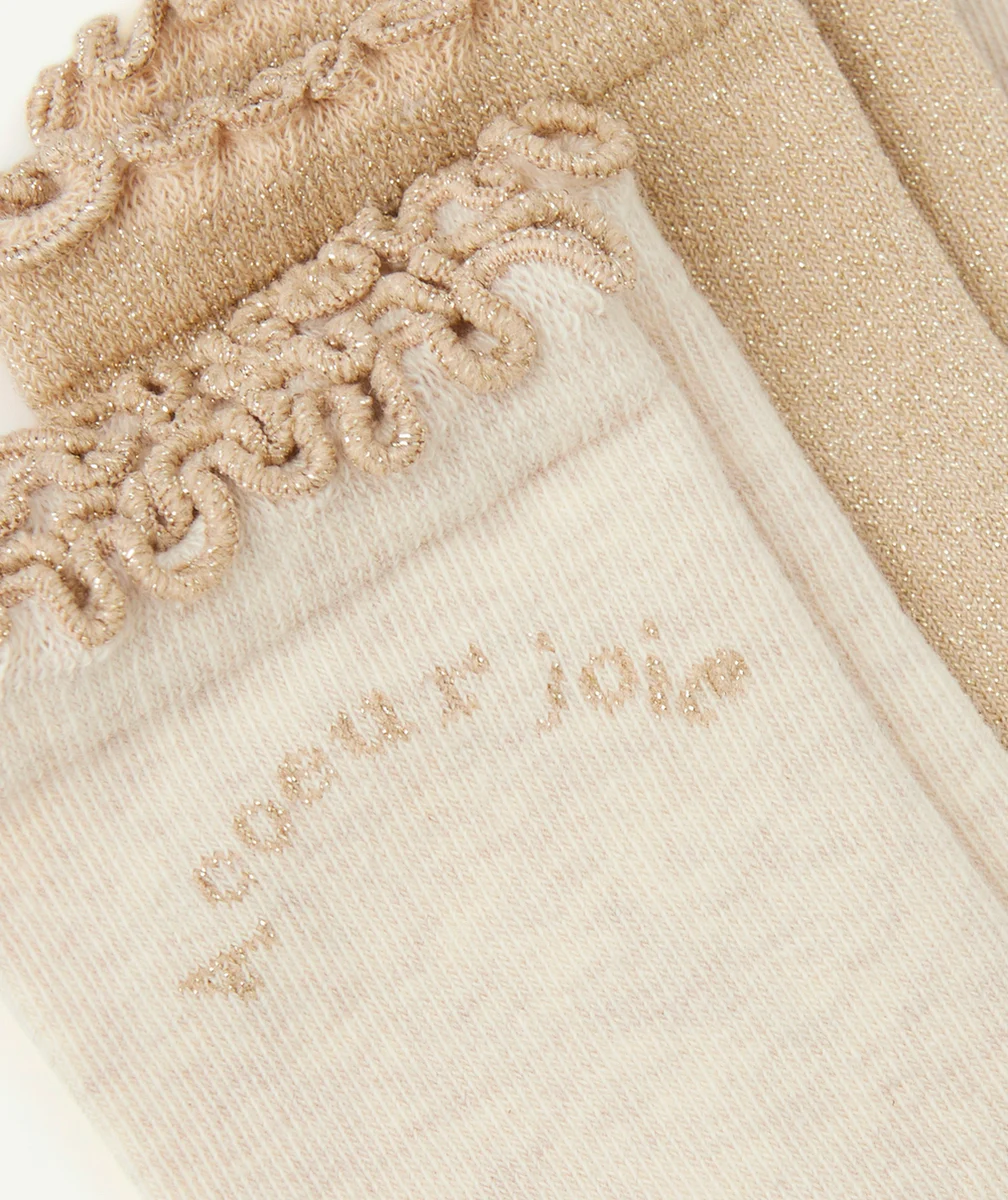 LOT DE 3 PAIRES DE CHAUSSETTES BEIGE AVEC DÉTAILS PAILLETÉS DORÉS