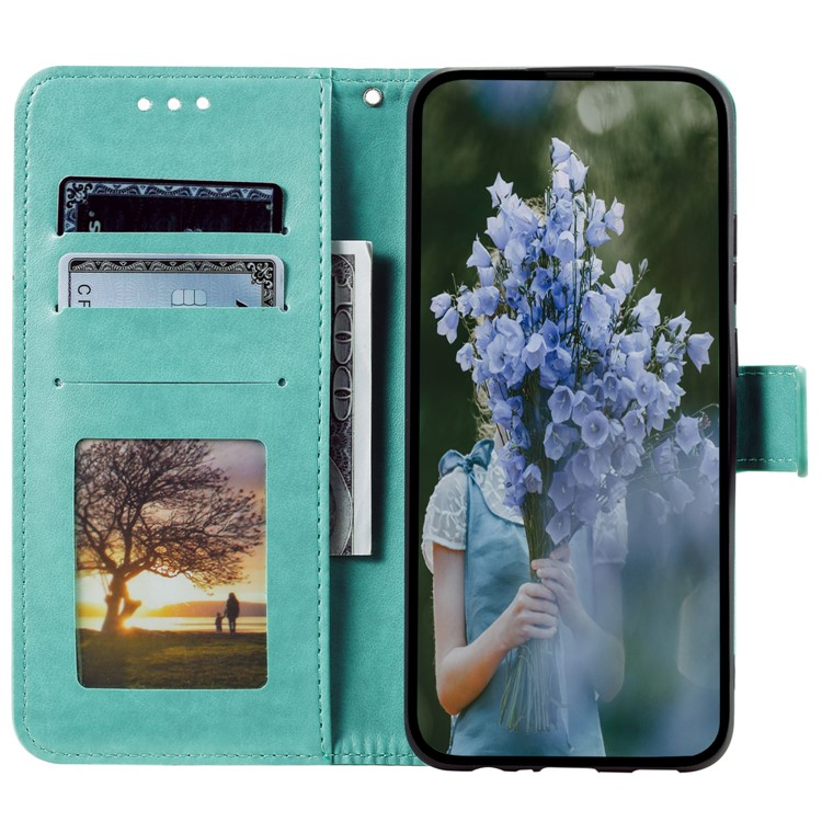 Samsung Galaxy S23 FE Leder Tasche Wallet - Mandala Flowers Imprint - Türkis