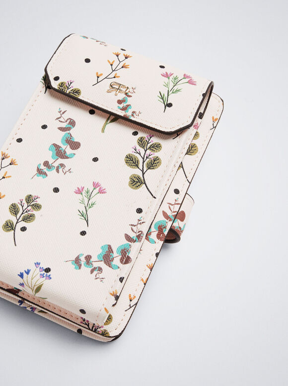 Bolsa para celular com estampa floral - Bege