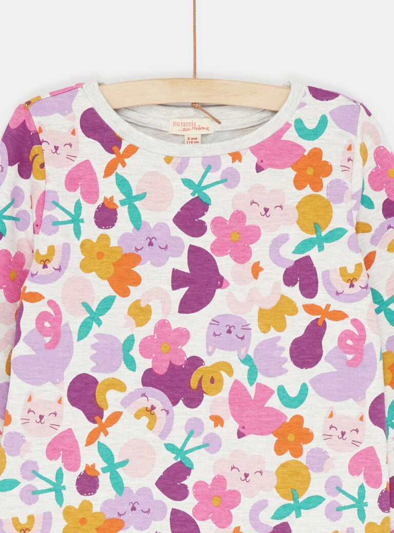 Pyjama gris à imprimé fantaisie fille