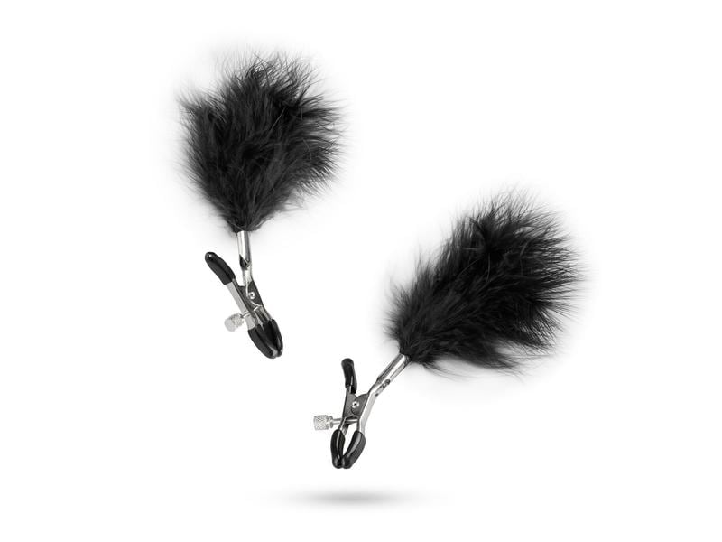 Easytoys Fetish Collection Nippelklemmen Verstellbare Brustwarzenklammern mit Plüsch-Tickler