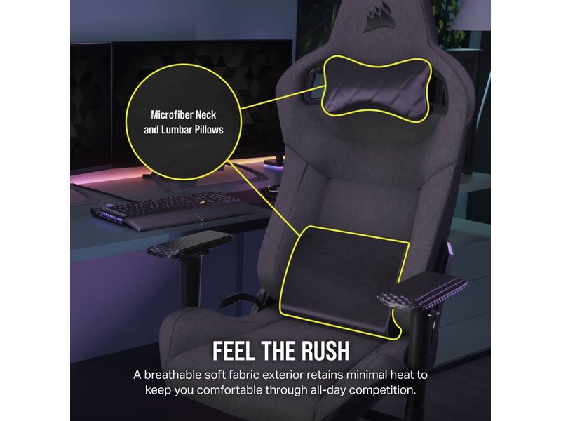 Corsair Gaming-Stuhl T3 Rush (2023) Schwarz Ergonomischer Racing-Gaming-Stuhl mit einer Belastbarkeit von bis zu 120 kg
