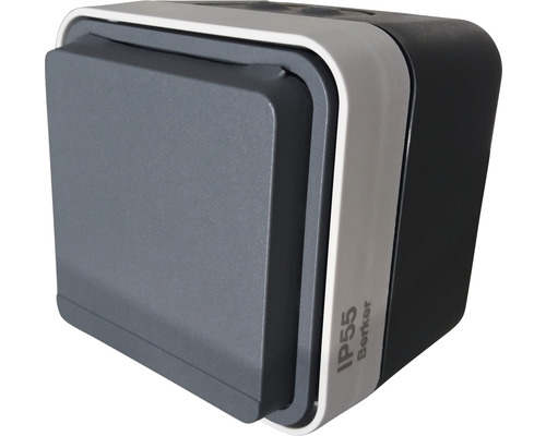 Berker 47403515 Opbouw-veiligheidsstopcontact IP55 grijs/lichtgrijs-mat W.1 met klapdeksel