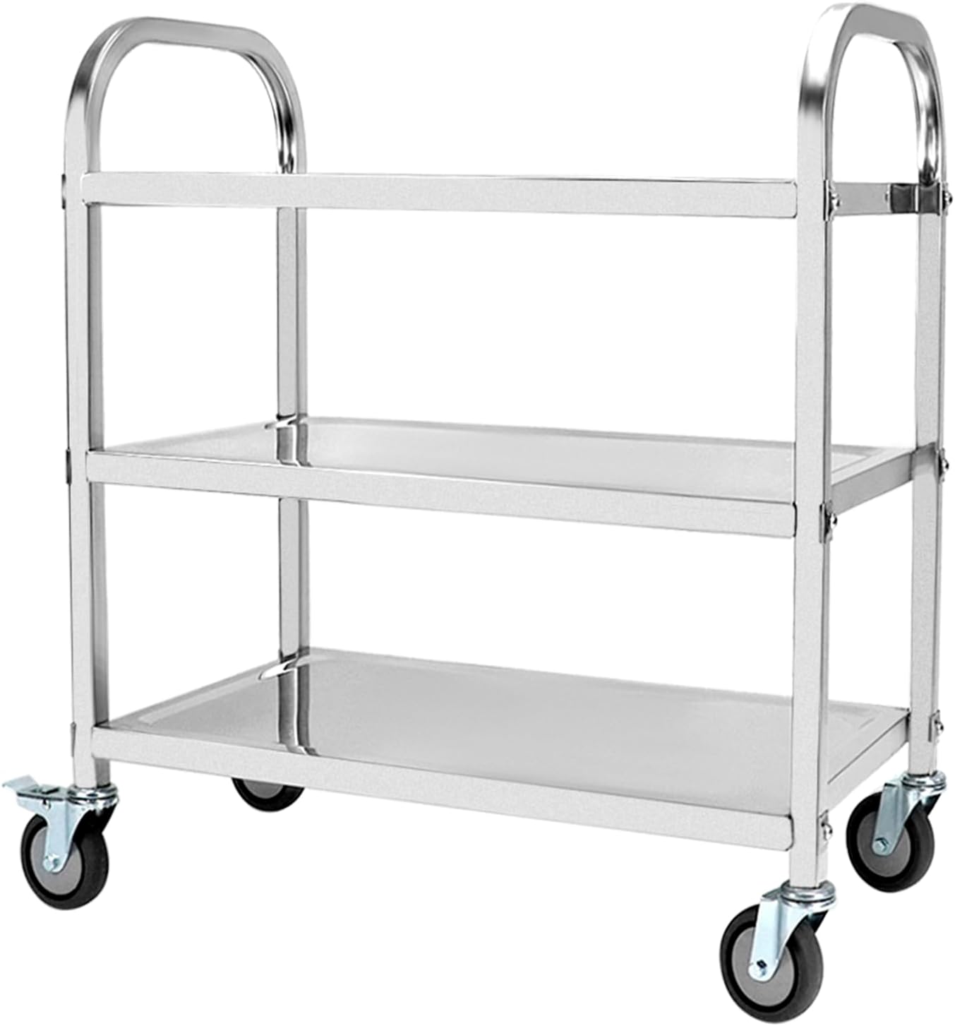 QWORK® 3-Etagen Edelstahl Servierwagen Teewagen Reinigungswagen - 95 x 50 x 95 cm - Leise Räder mit Bremsen