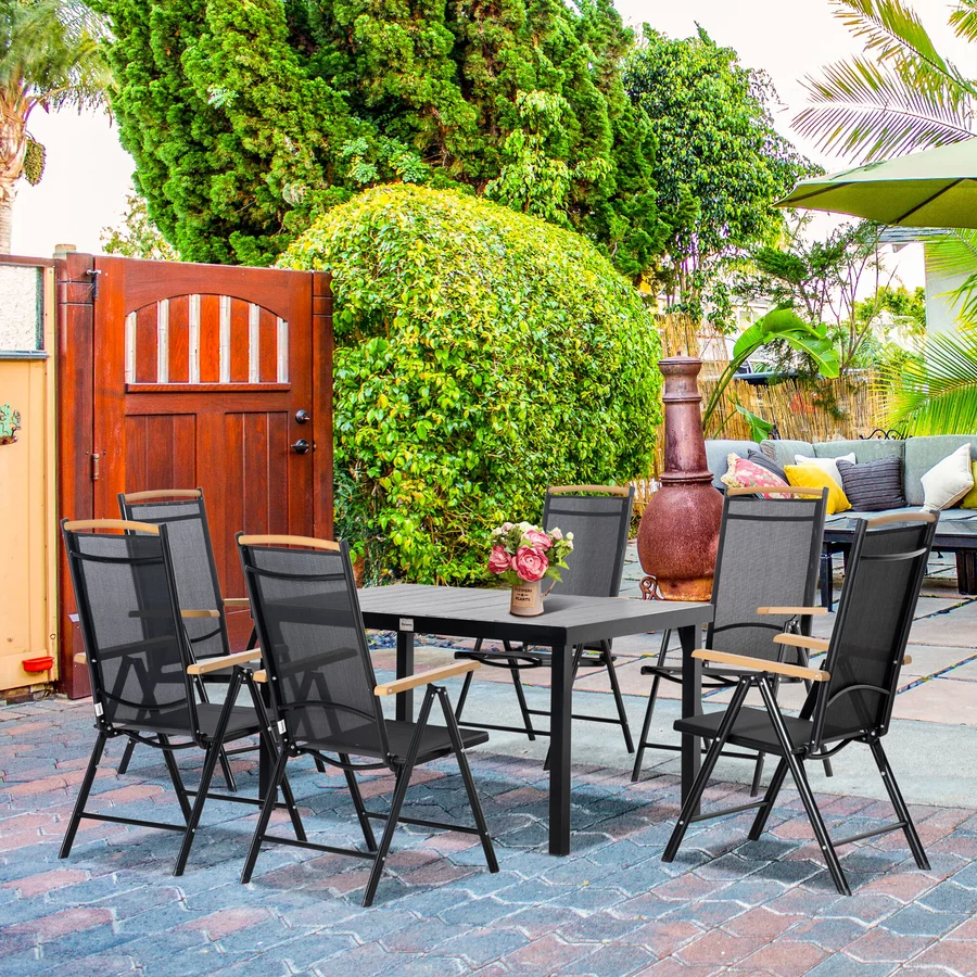 Outsunny Gartenmöbel-Set mit Atmungsaktives Gewebe in Sitz und Rückenlehne schwarz