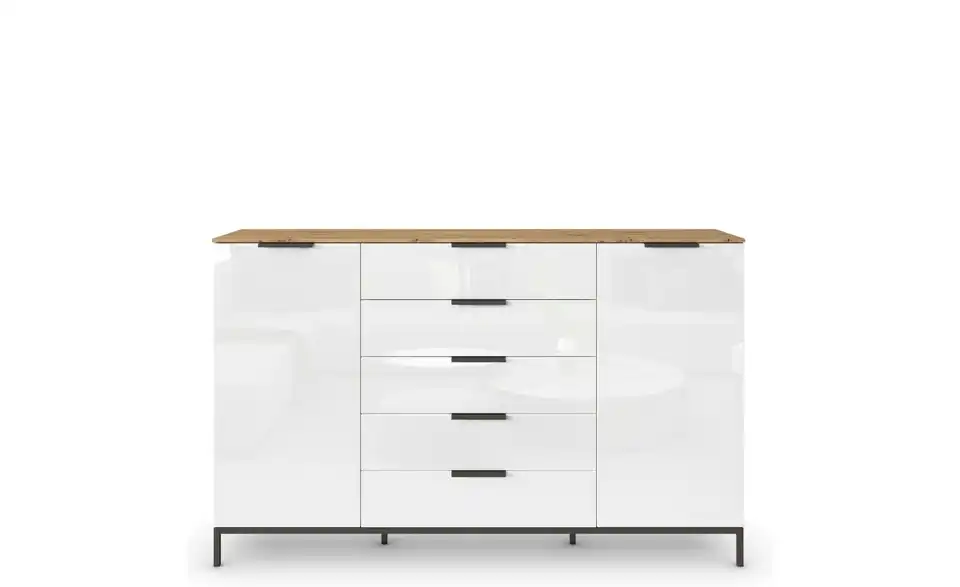Highboard Weiß, Eiche Artisan (Nachbildung) Weiß, Eiche Artisan (Nachbildung) Front: Glas, Oberboden: Dekor 180 cm Graphit