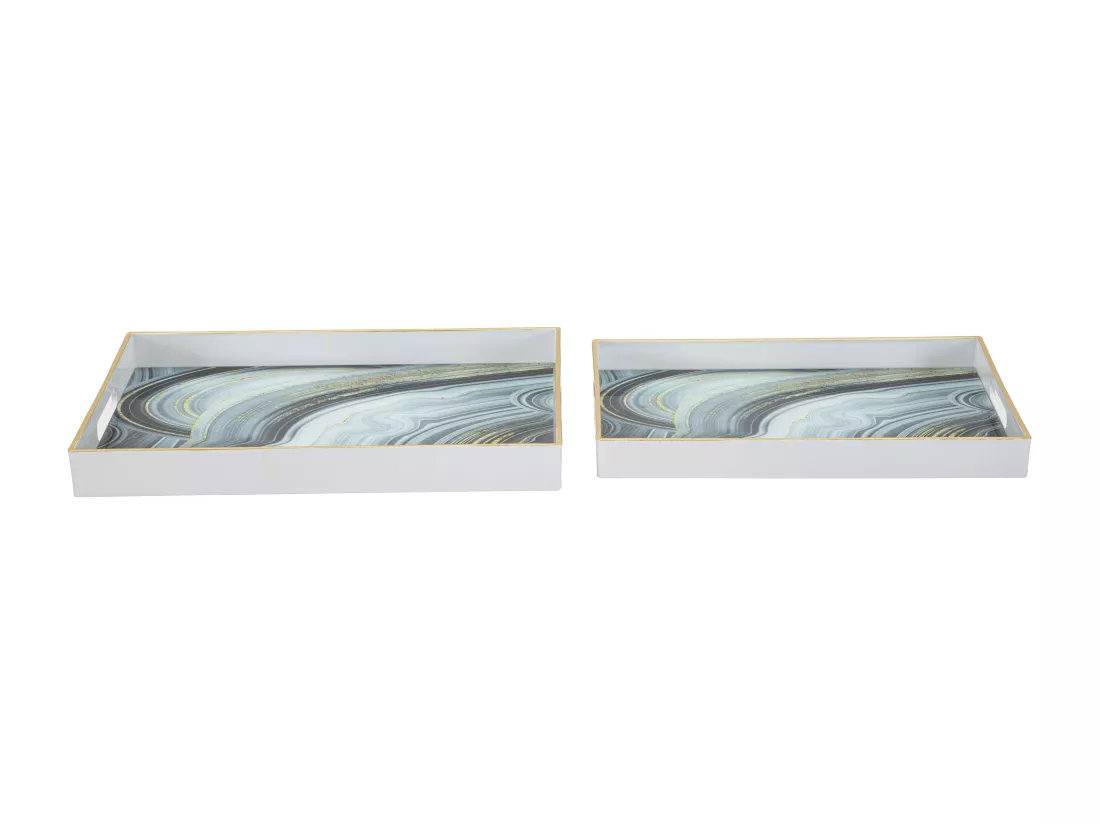Lot de 2 supports en résine et verre blanc 40x30x4-35x25x3,5 cm