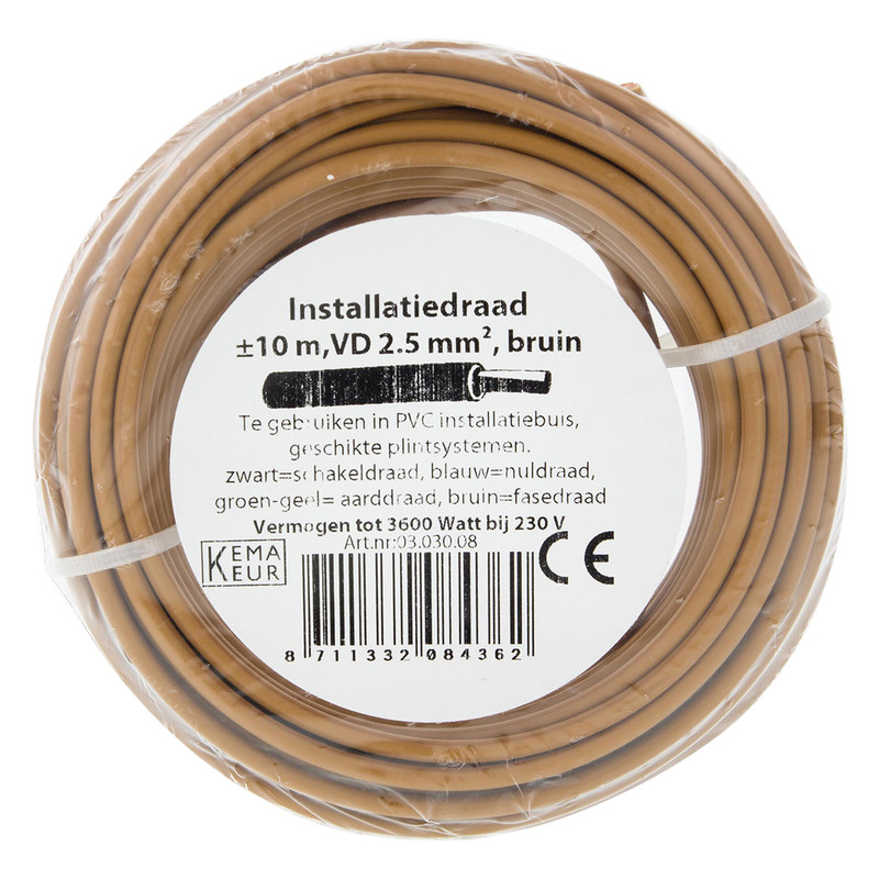 Installatiedraad VD H07V-U 10m 2,5mm² bruin