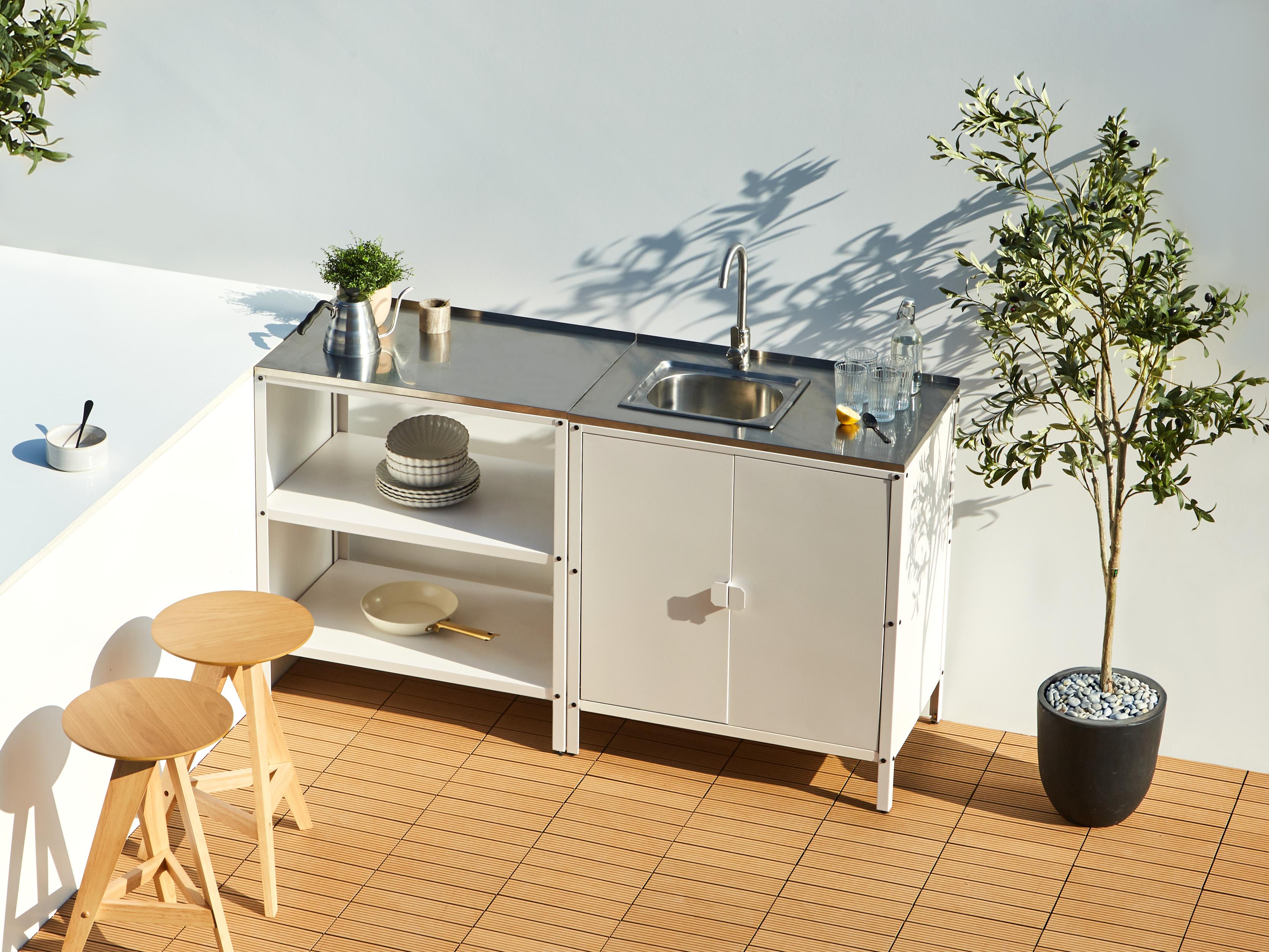 Tuin keukenset 2-delig met spoelbak VILAMA Metaal Wit