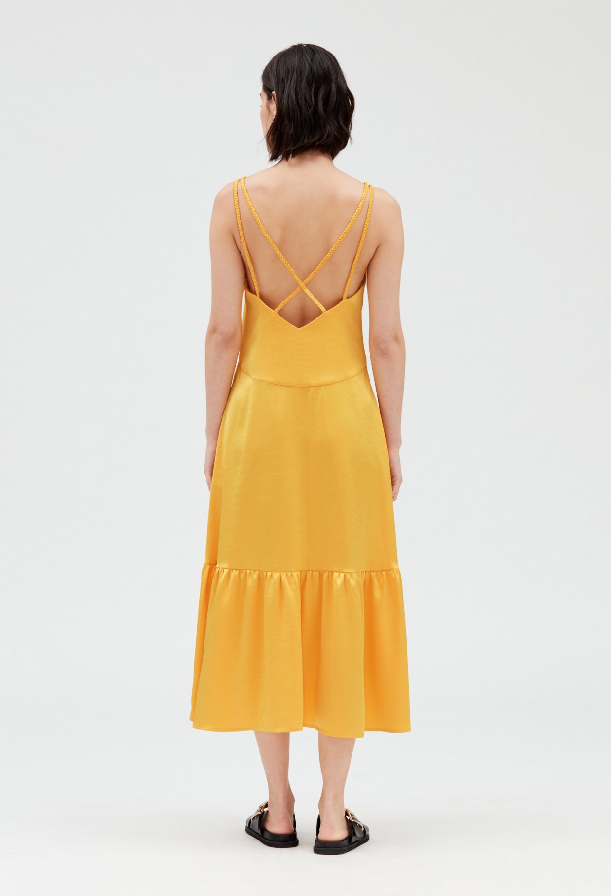 Robe midi satinee jaune