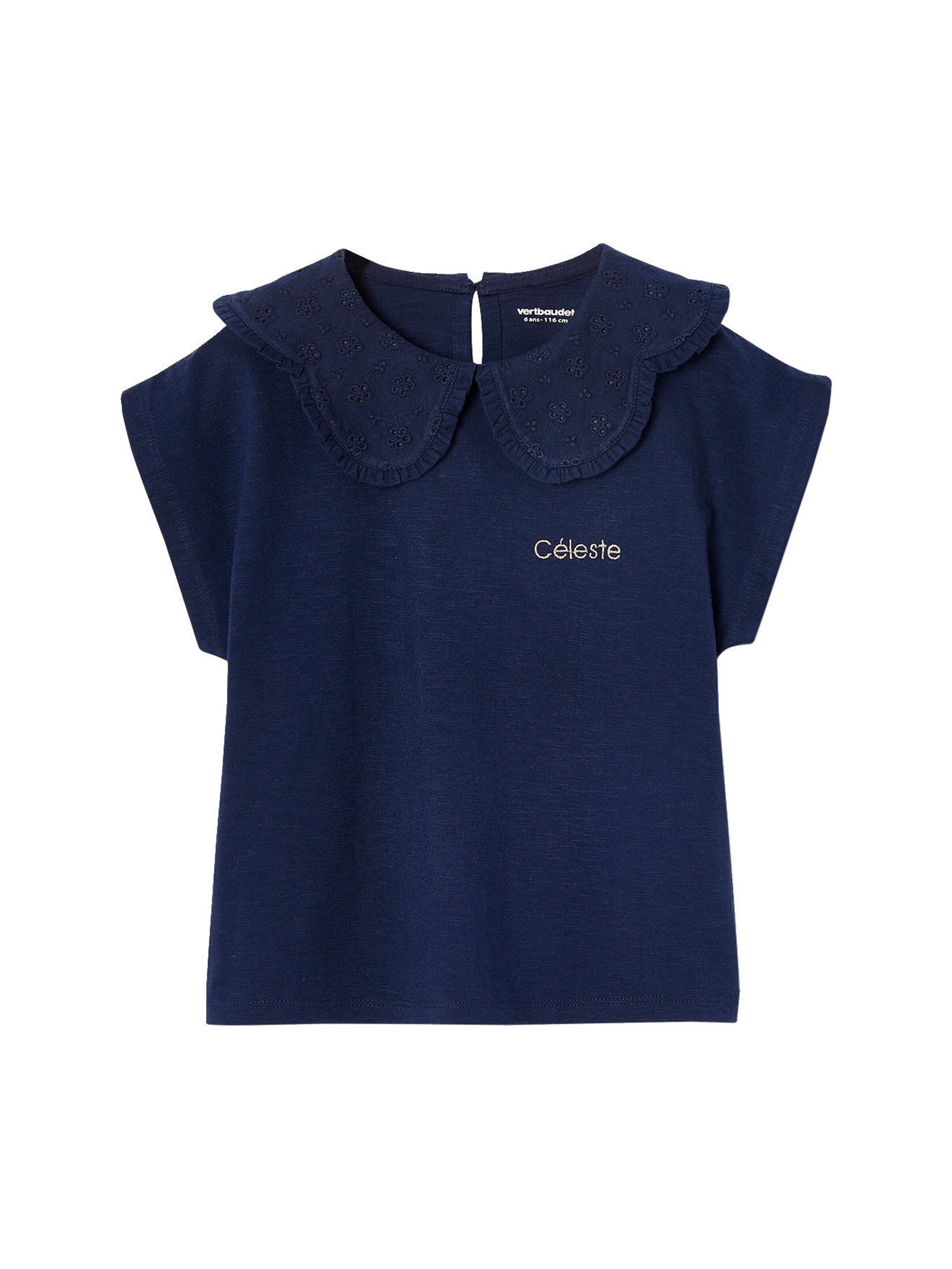 Vertbaudet Mädchen T-Shirt mit besticktem Kragen marine