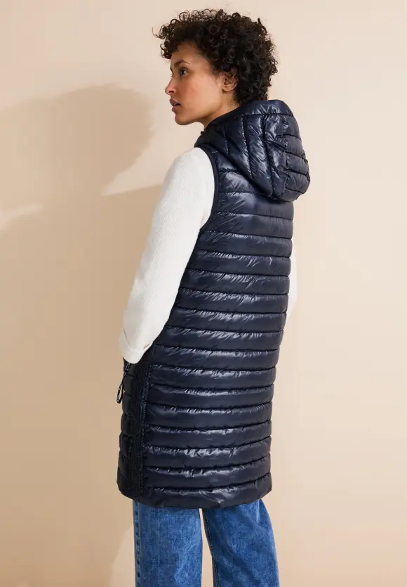 Long Kapuzen Steppweste - gravity blue