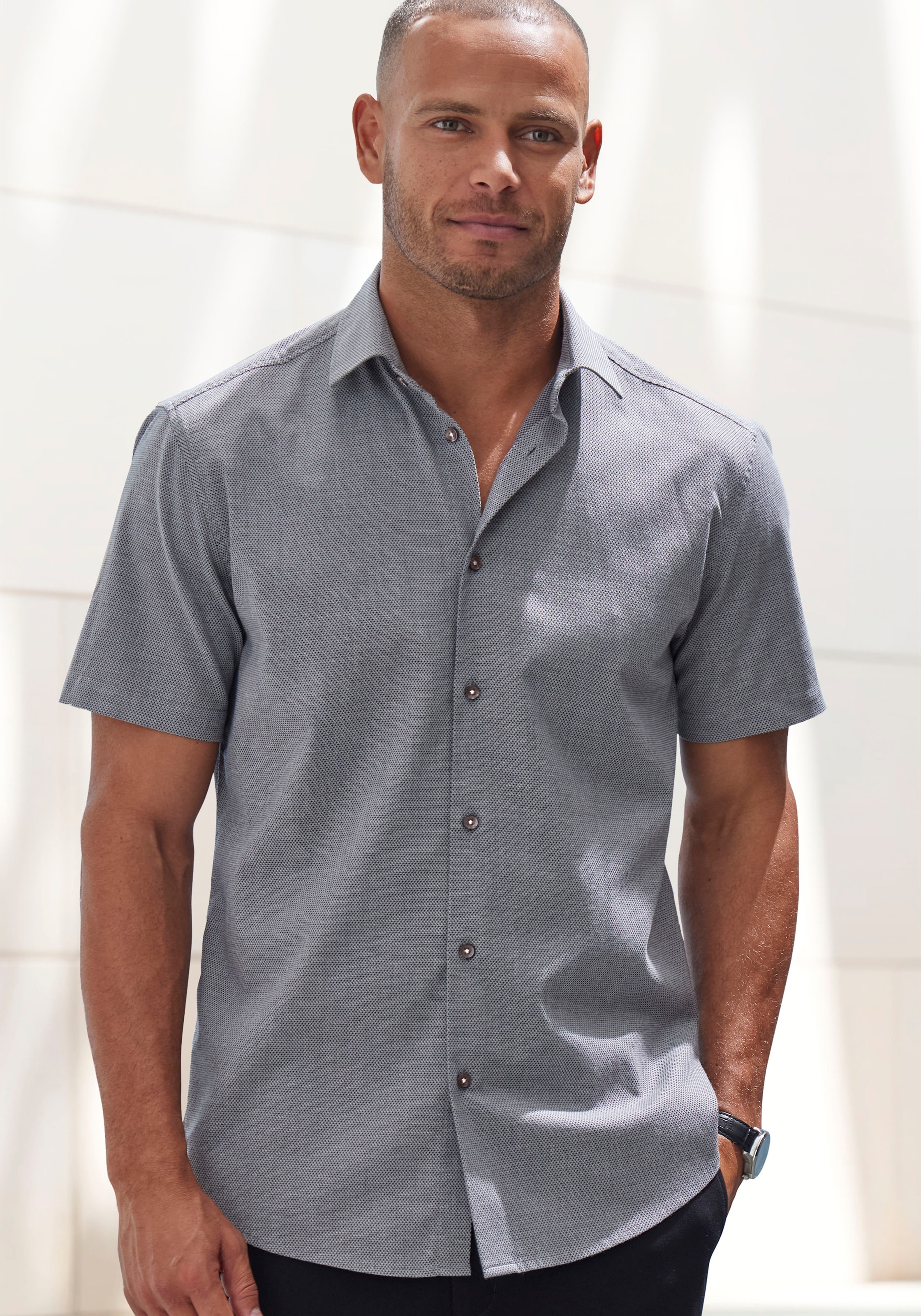 H.I.S Kurzarmhemd »Regular-fit« elastisches Jaquard-Kurzarmhemd