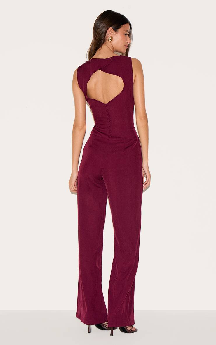 Rouge Bordeaux Combinaison-pantalon Jambe Droite Tissage Structuré Détail Dos Ouvert