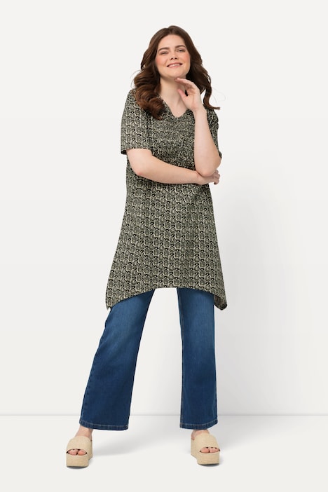 Longshirt, A-Linie, V-Ausschnitt, Halbarm, Biobaumwolle