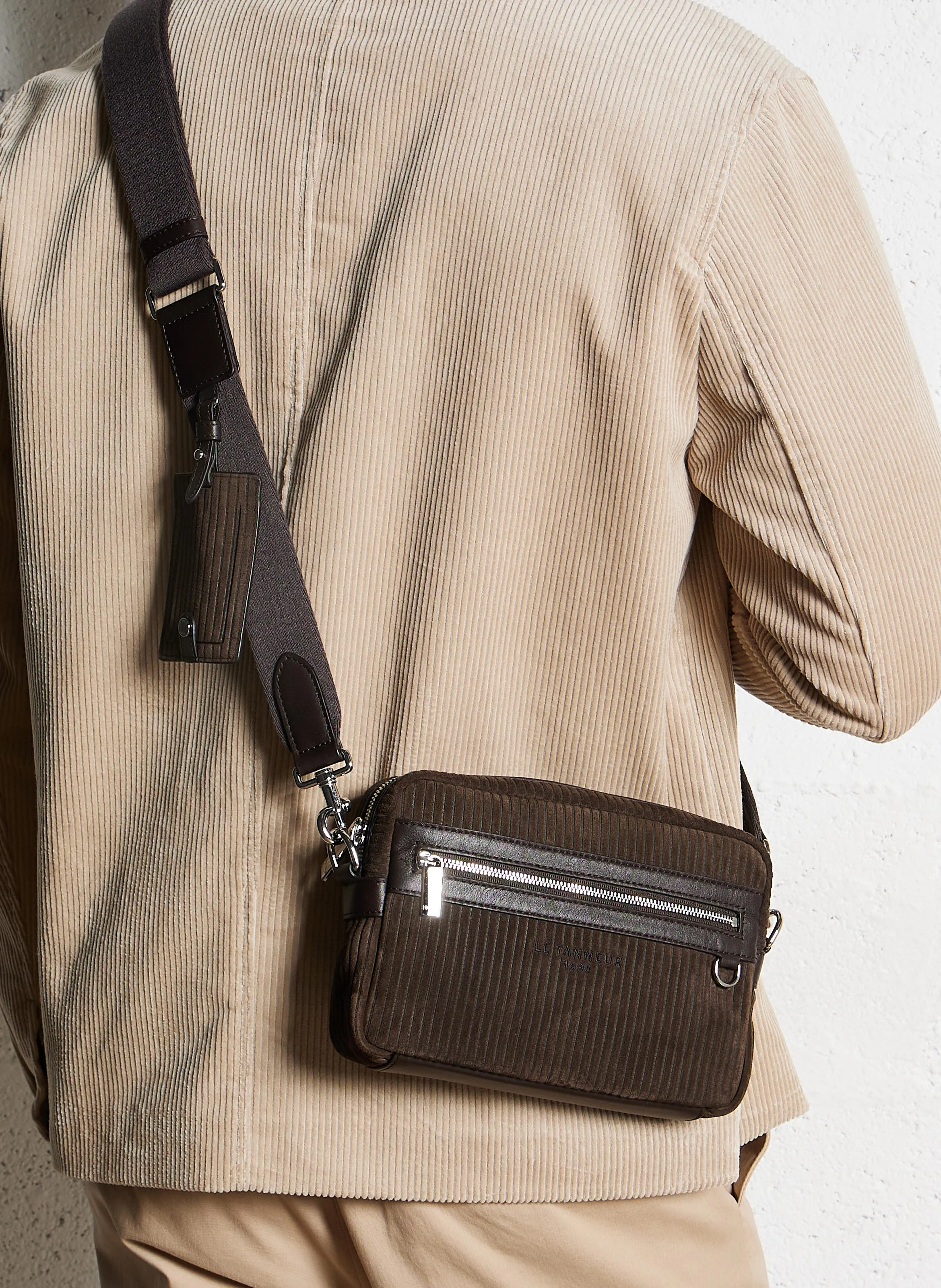 EMILE - Sac bandoulière en cuir velours côtelé | Marron