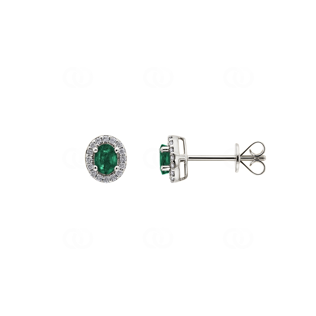 Ohrstecker 750/18 K Weissgold mit Smaragd oval & Diamanten 0.09 ct H/si