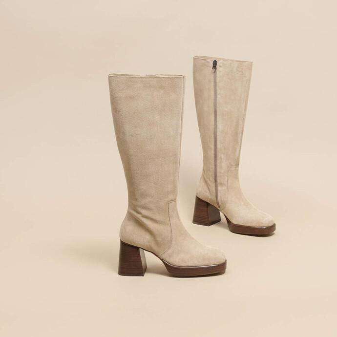 Bottes à plateformes  en croute beige