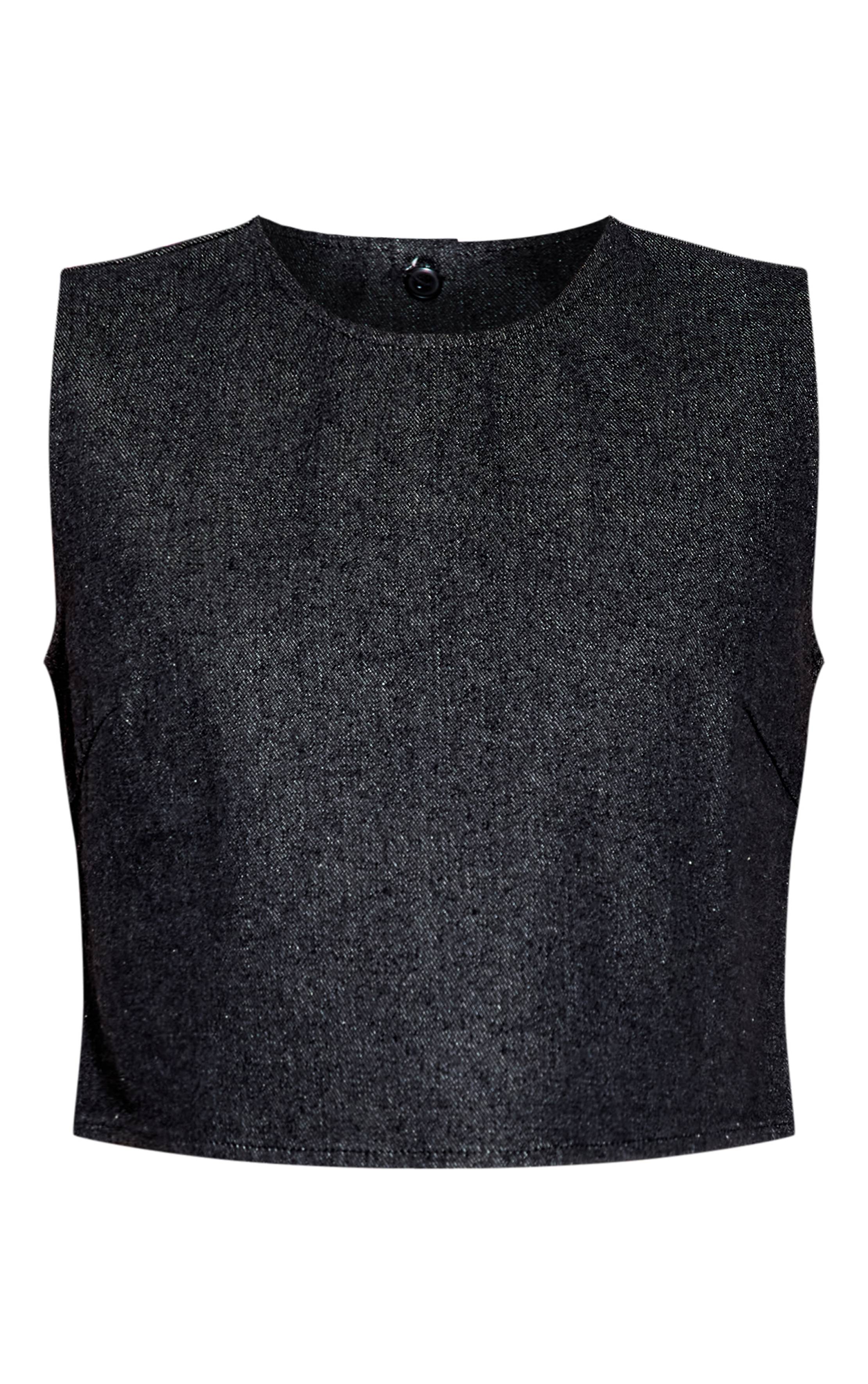 Raw Indigo Wash Haut En Denim Boxy À Col Rond
