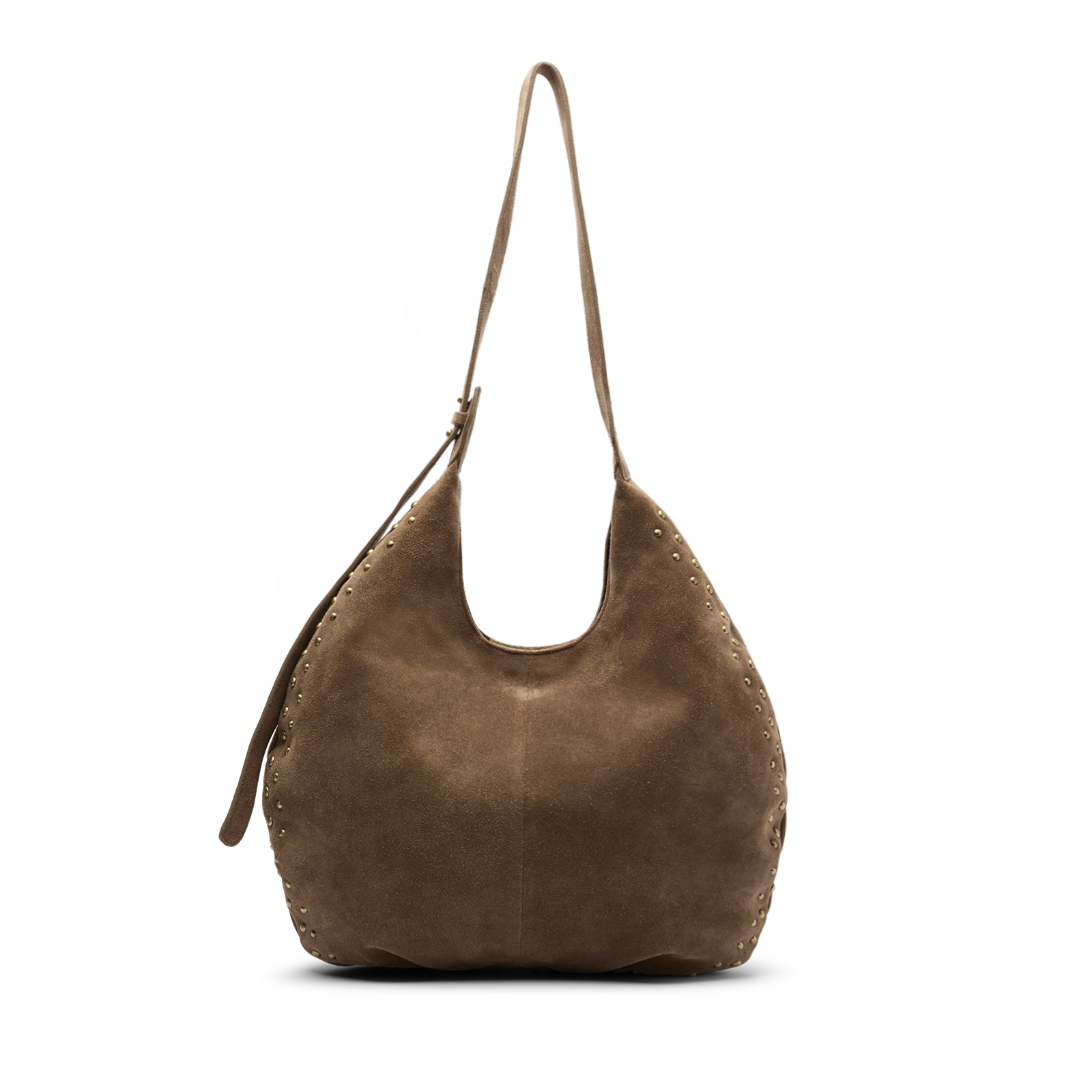 Taupe suède schoudertas met studs