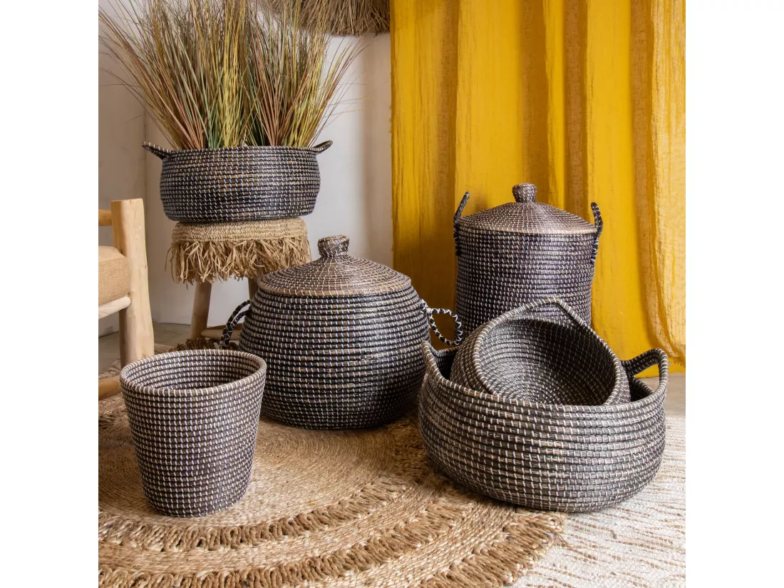 Now's Home - Panier En Jonc De Mer Marron Avec Anses 50x27cm Con Dao