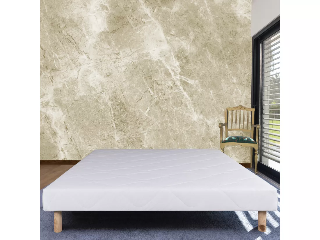 Sommier tapissier 140x190, blanc, Gamme Prestige Hôtel, bois massif + pieds offerts