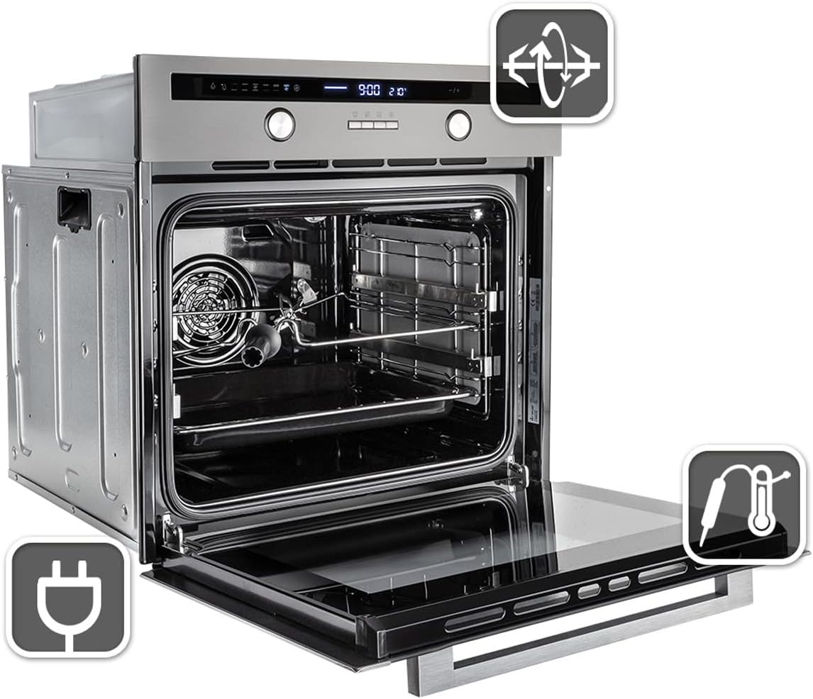 KKT KOLBE Einbaubackofen 60 cm | 70L | 3kW | Drehspieß | Kerntemperaturfühler | Katalyse | Grill | Heißluft | Teleskopauszüge | Automatik-Timer | EB8013ED