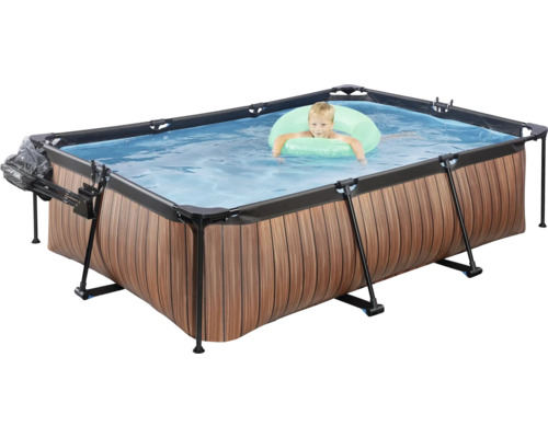 EXIT WoodPool rechthoekige opzetzwembadset 300x200x65 cm inclusief cartridgefiltersysteem & houtlook afdekking