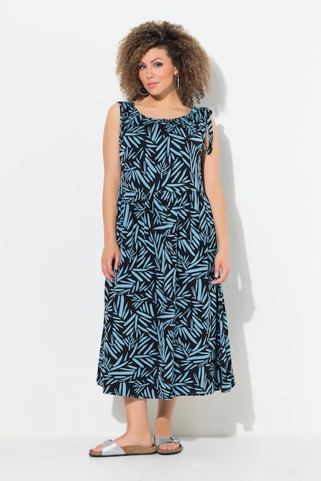 Jerseykleid, geraffter Ausschnitt, Rundhals, ärmellos