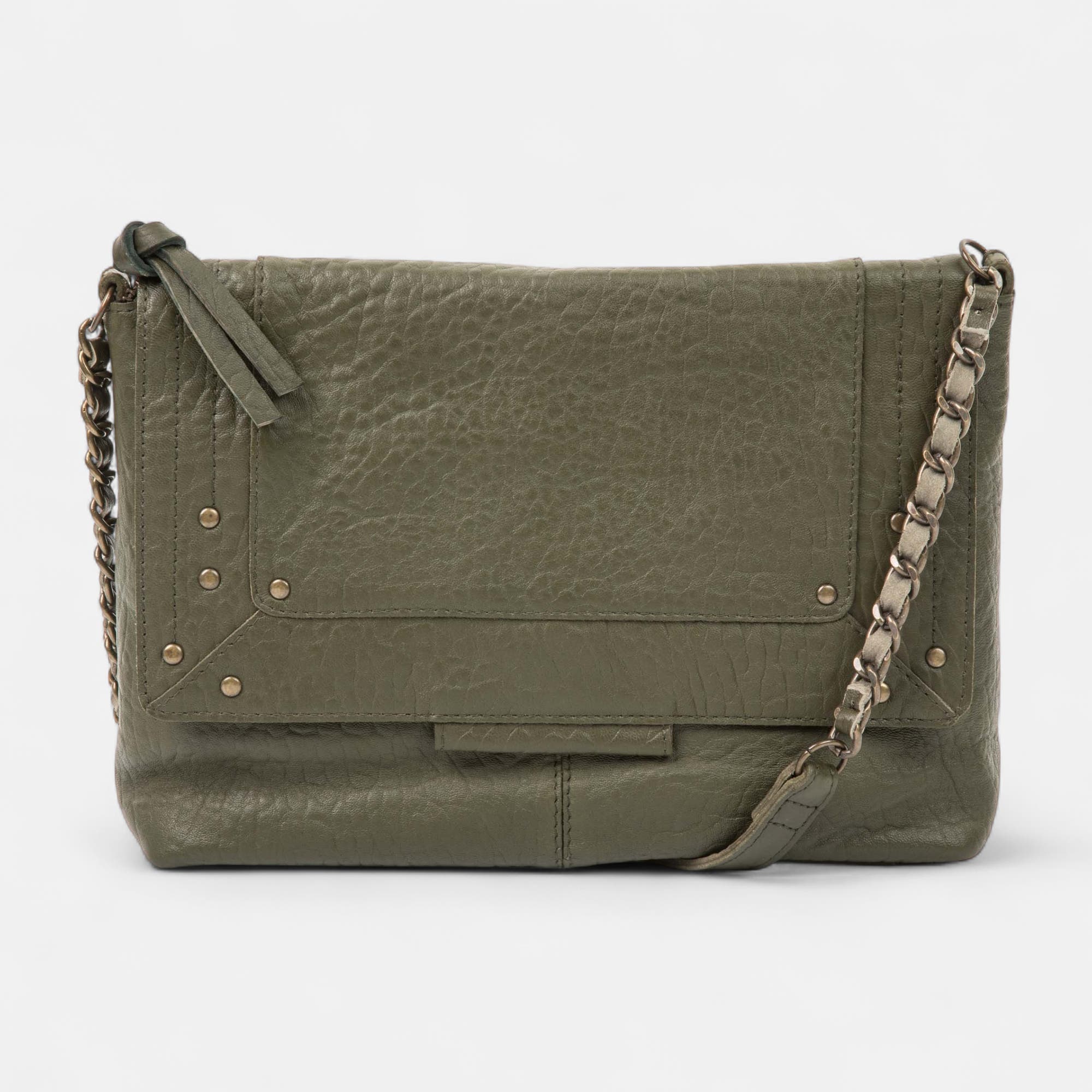 Sac bandoulière en cuir kaki