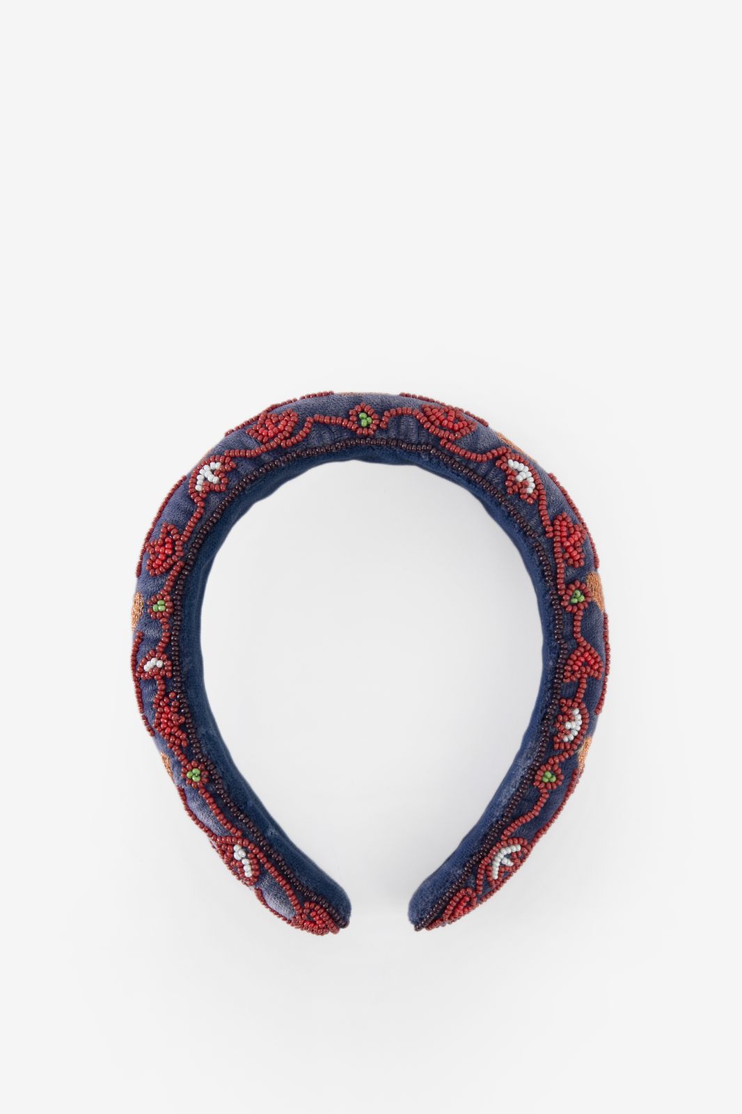 Donkerblauwe velvet haarband met kraaltjes