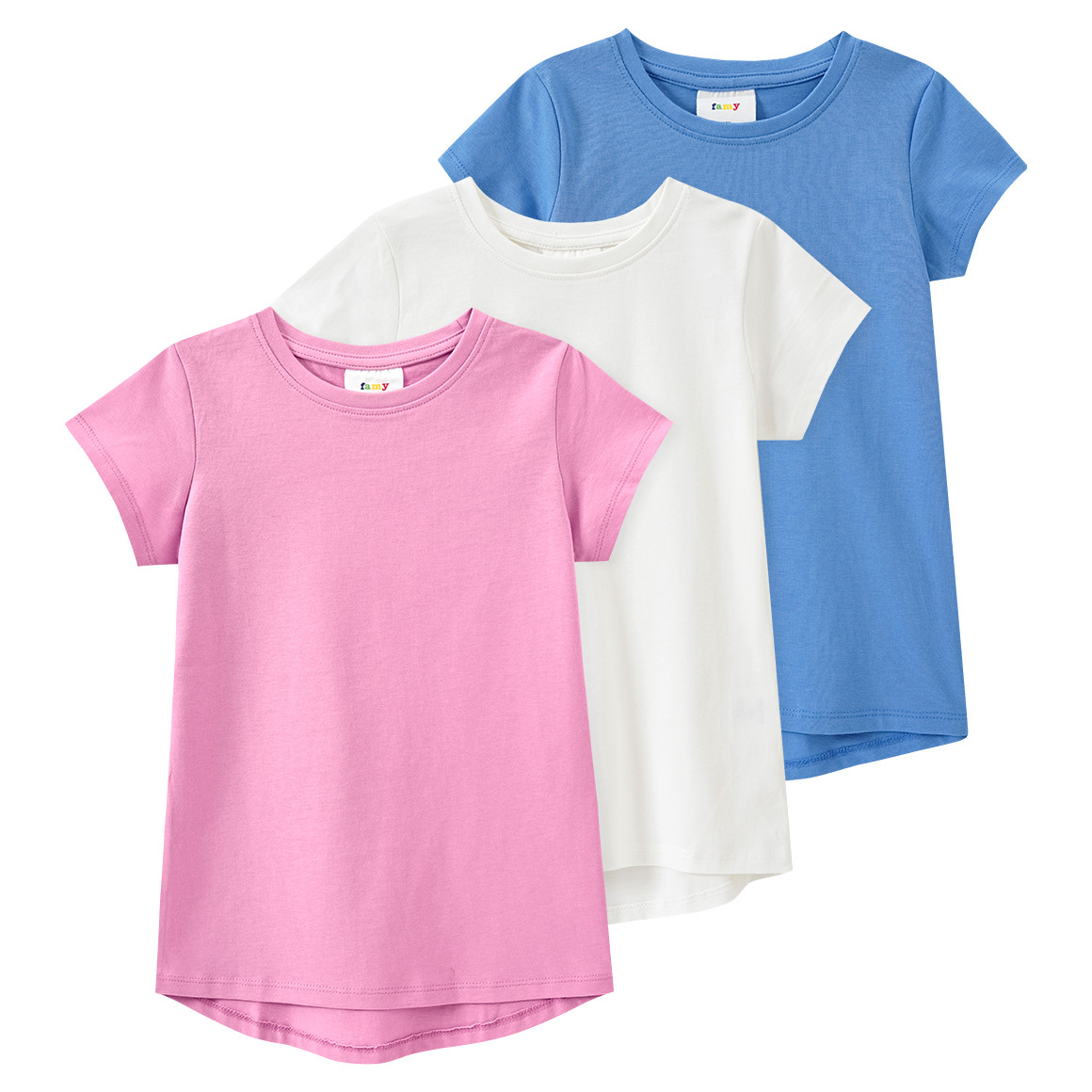 Famy 3 Mädchen T-Shirts im Basic-Look blau / weiss / rosa