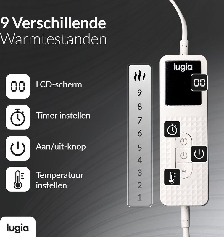 Lugia - Elektrische Deken - Donkergrijs - Fleece - 180x160 cm - 9 Warmtestanden
