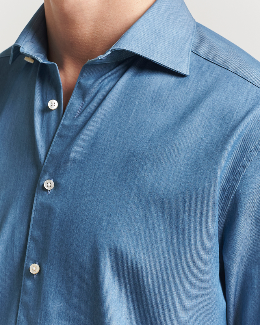 Stenströms 1899 Twofold Cotton Denim Shirt Mid Blue