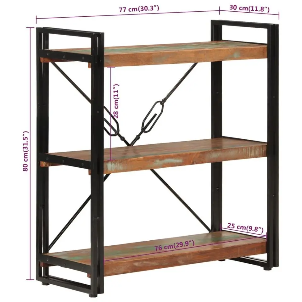 vidaXL - Boekenkast 3-laags - Multikleur - Gerecycled hout - 77 x 30 x 80 cm