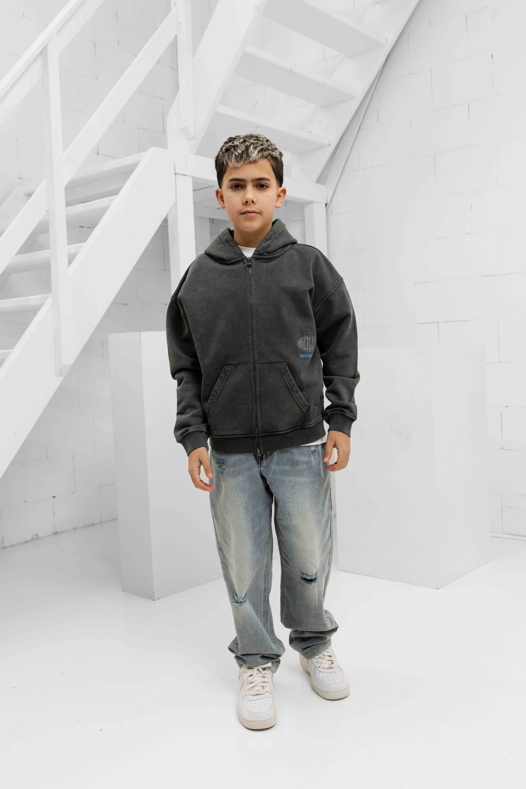 Malelions Relaxed Lifestyle Zip Hoodie Kids Donkergrijs