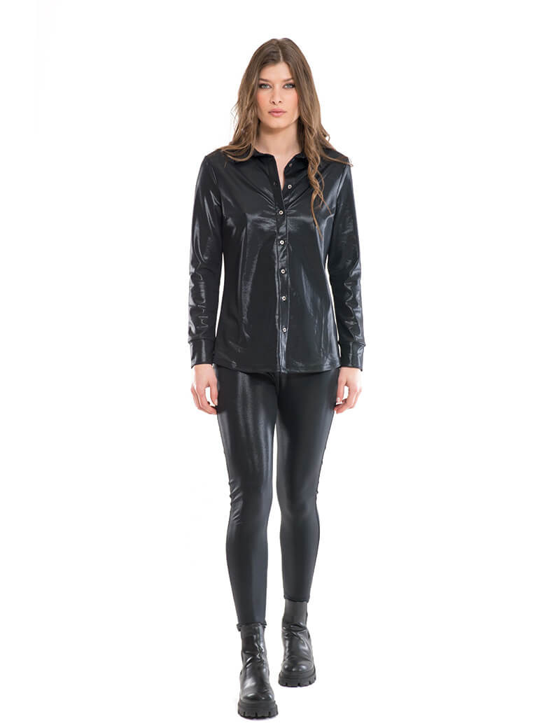 HBT PALACE - MILA CHEMISE DENTELLE DOS GLOSSY NOIR