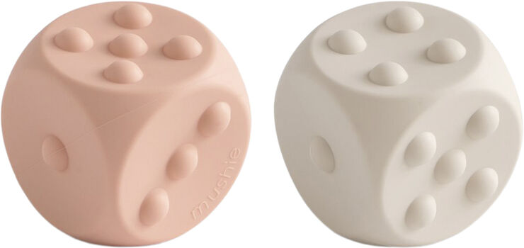Mushie Mushie terning sanselegetøj i 2-pak - Dice Press Blush/Shifting Sands Blush/shifting sand