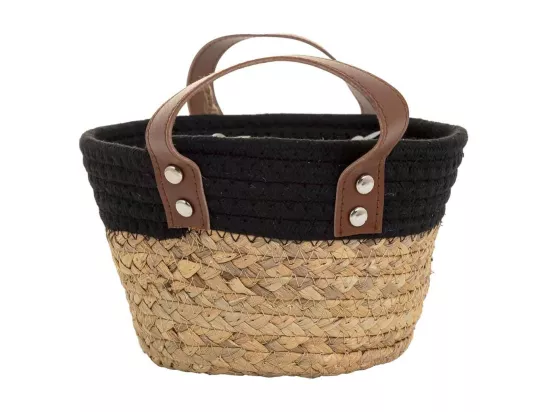 Panier en fibres naturelles et coton noir D20x12/18