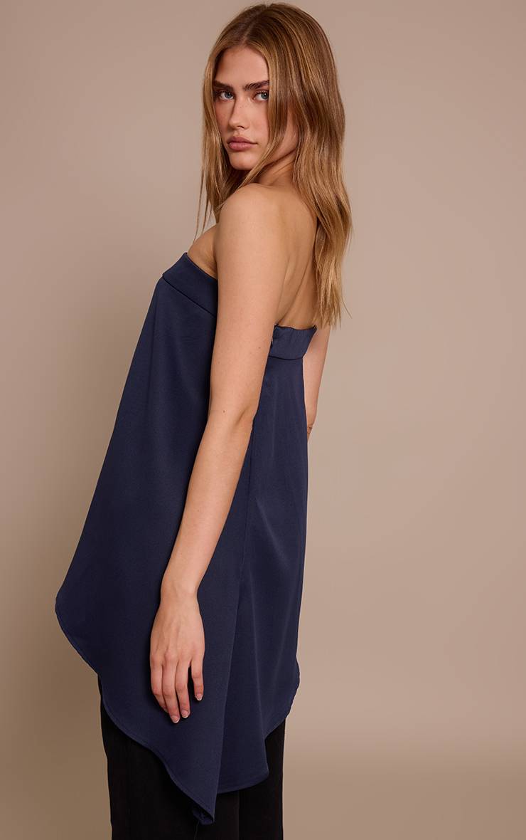 Bleu Marine Haut Long Vaporeux Asymétrique À Bustier Tissé