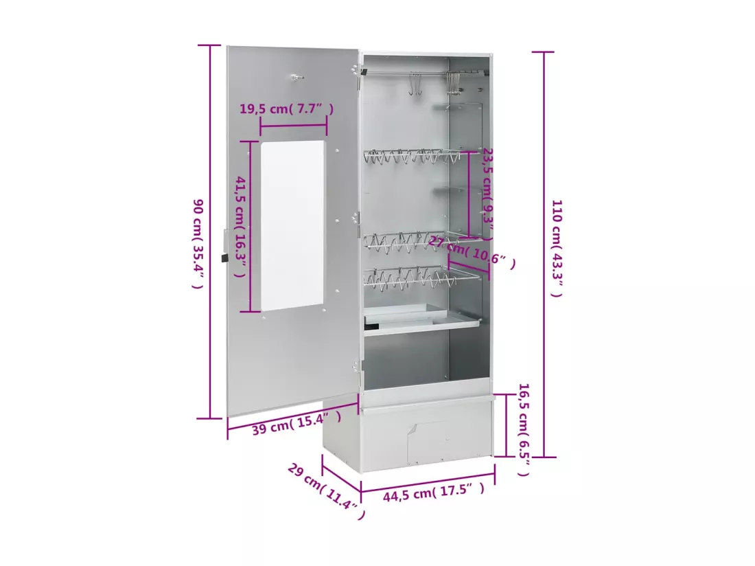 Fumoir pour four à barbecue avec copeaux de bois 44,5x29x110 cm