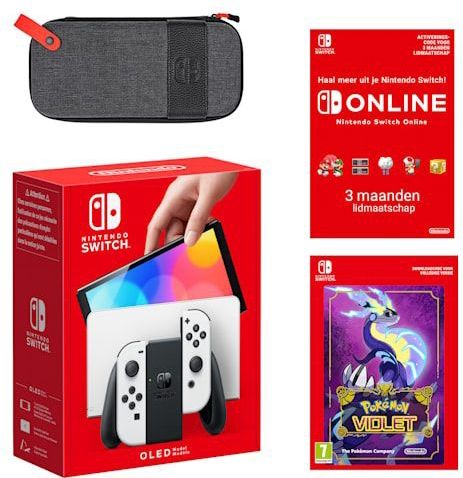 Nintendo Switch - OLED-model (wit) Pokémon Violet + Nintendo Switch Online individueel 3 maanden-bundel