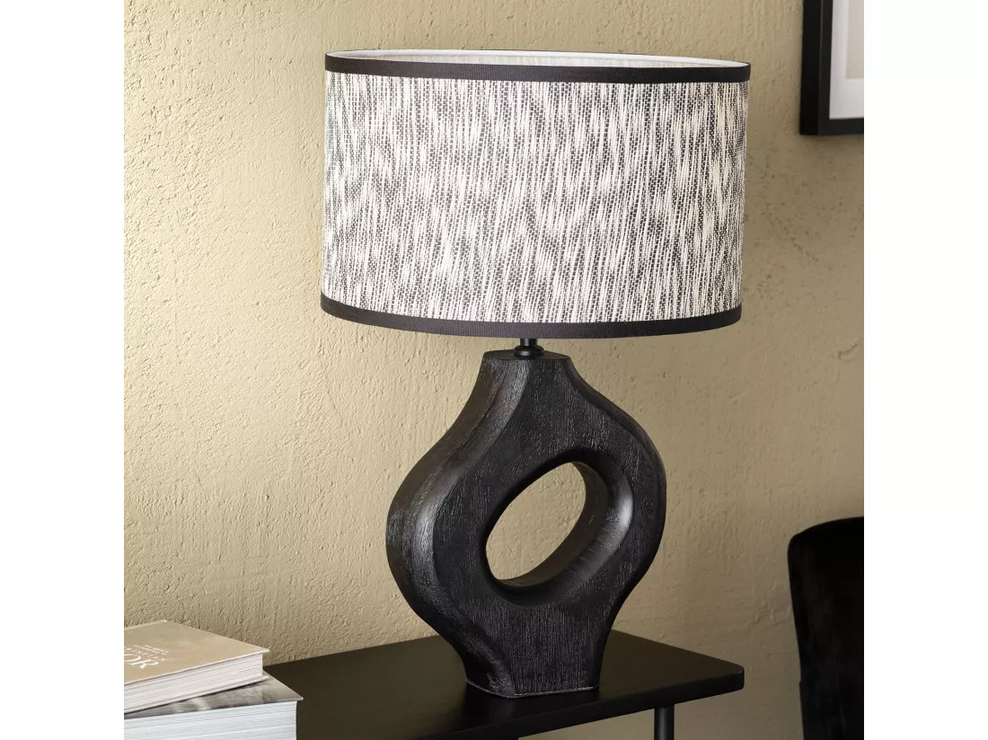 Lampe à Poser en bois Dhara ILUZZIA Blanc / Noir
