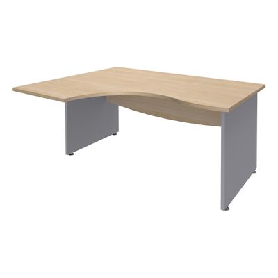 Bureau compact à gauche DUAL - L180 cm - Pieds alu - plateau imitation Chêne clair (Pieds de renfort ou caisson bout de bureau obligatoire à rajouter - non inclus)