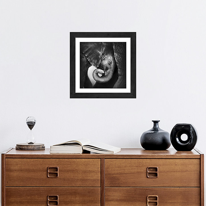 Photo encadrée adhésive Vinyl Way éléphant noir et blanc L.30 x l.30 cm